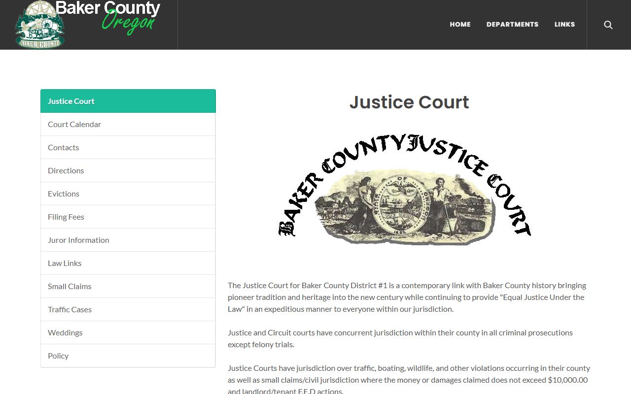 Baker County court records Justice Court jurisdiction page