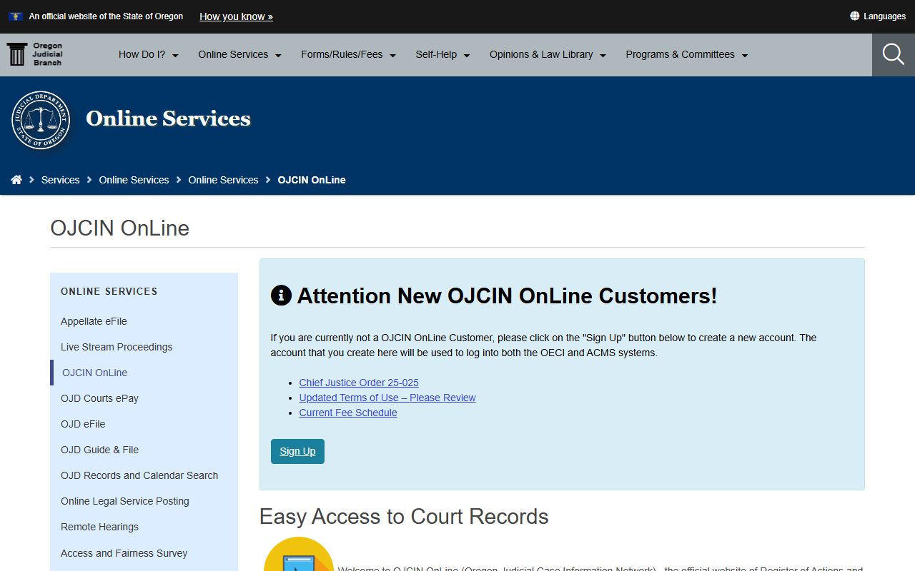 Baker County court records OJCIN online access