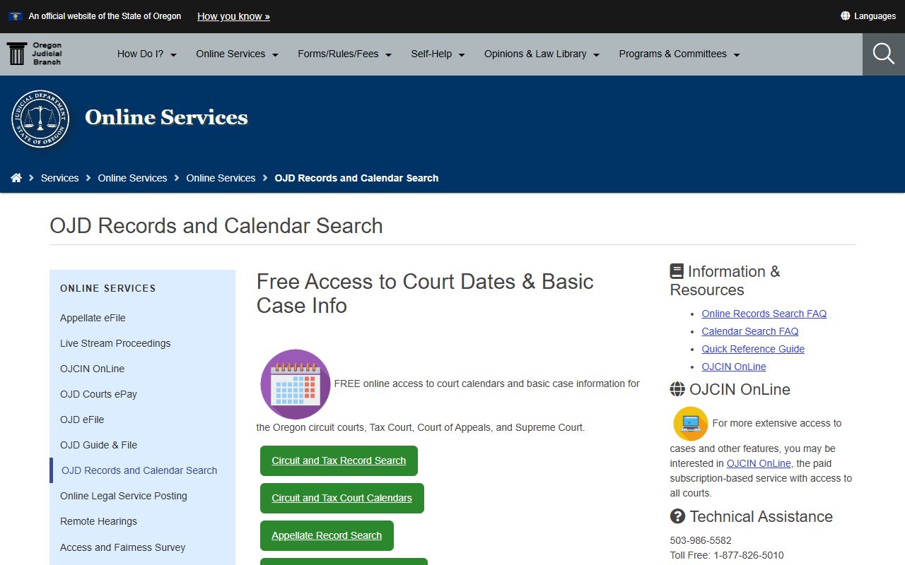 Baker County court records OJD records and calendars search