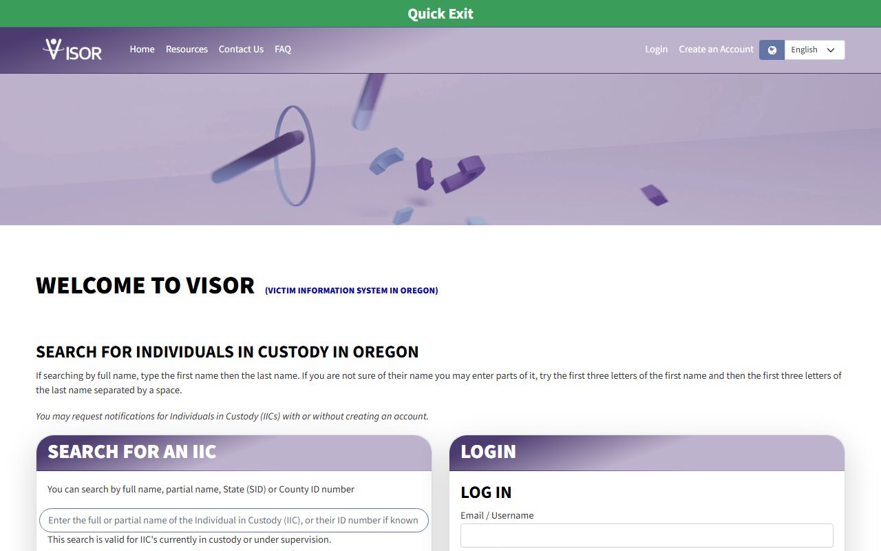 Baker County inmate records VISOR Oregon custody search