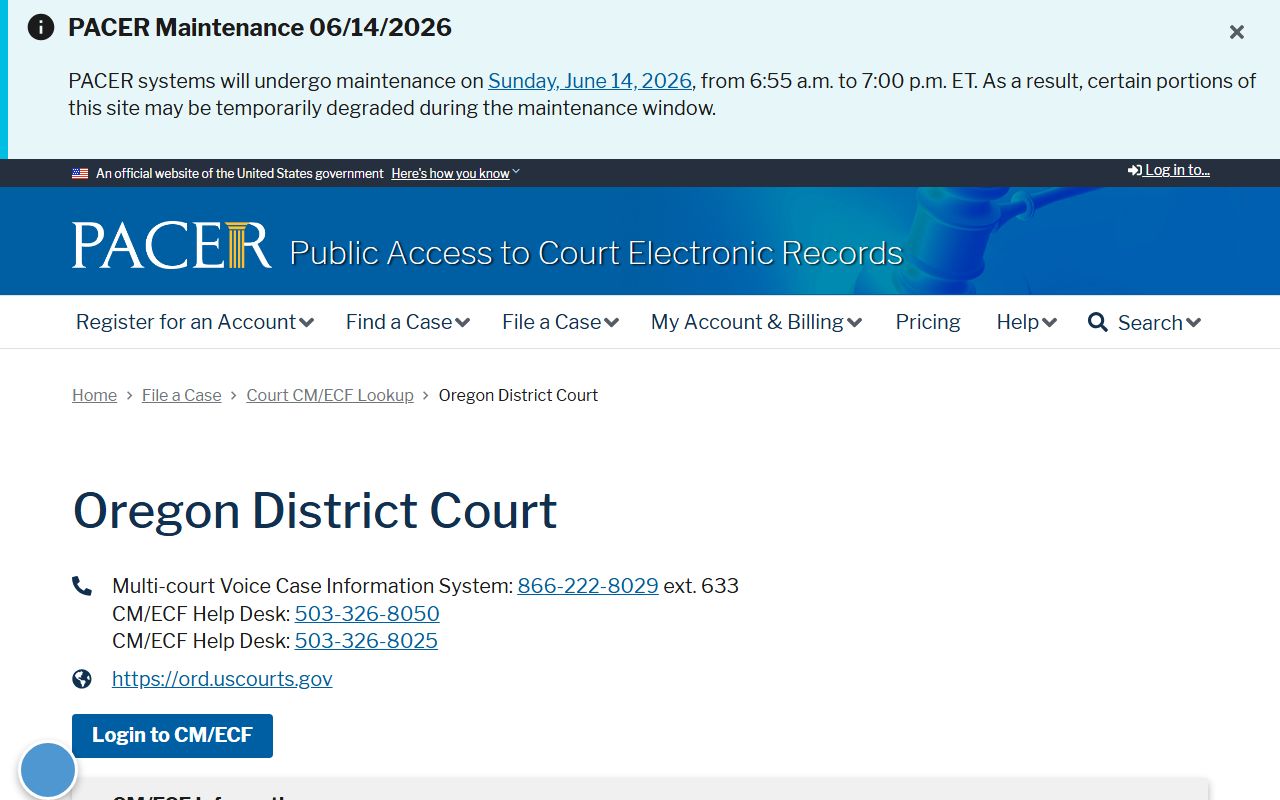 Baker County clerk records District of Oregon PACER lookup