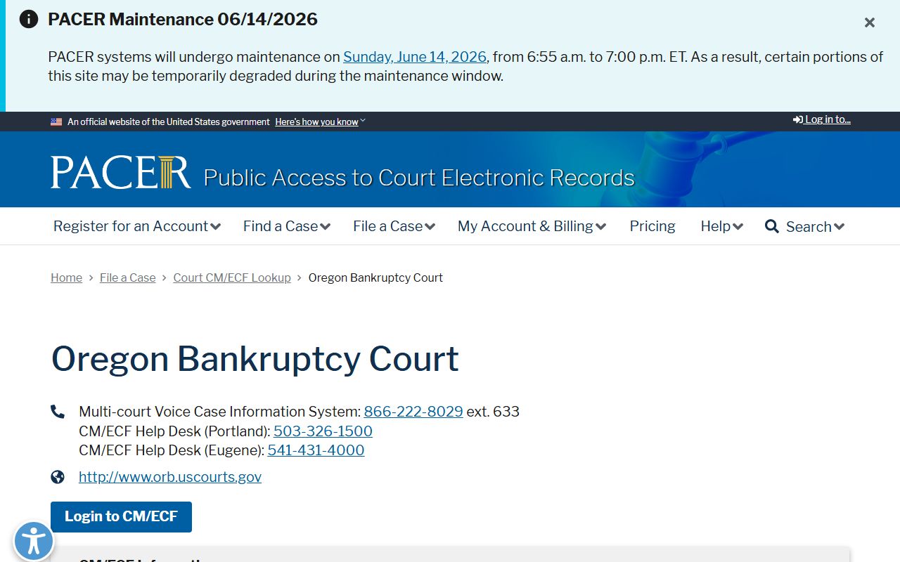 Baker County clerk records Oregon Bankruptcy Court PACER lookup