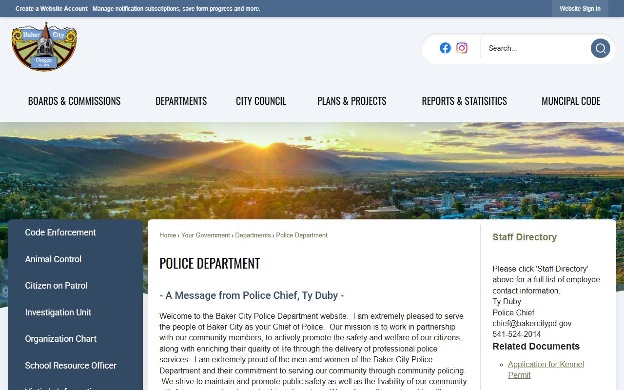 Baker County arrest records Baker City Police Department page