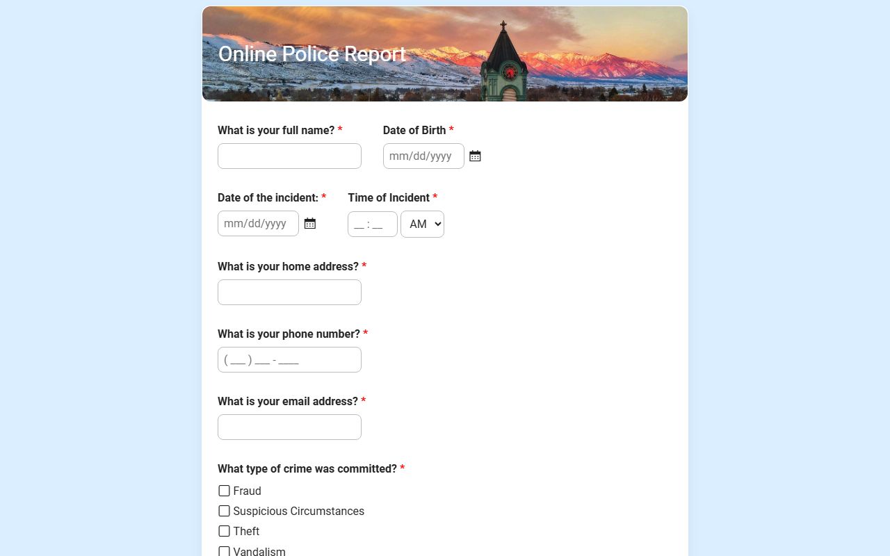 Baker County arrest records Baker City Police online report form