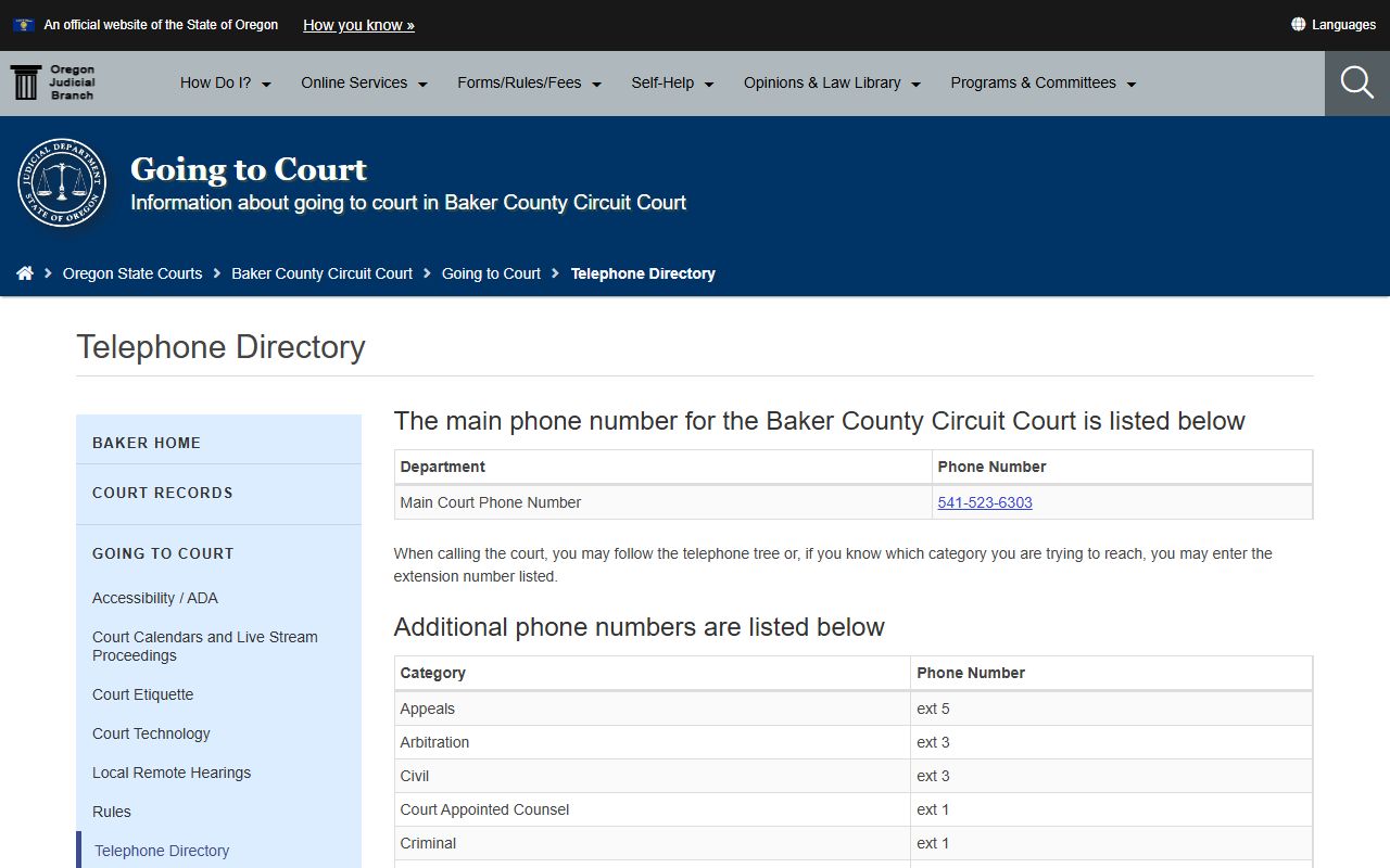 Baker County court dockets Baker Circuit Court telephone directory