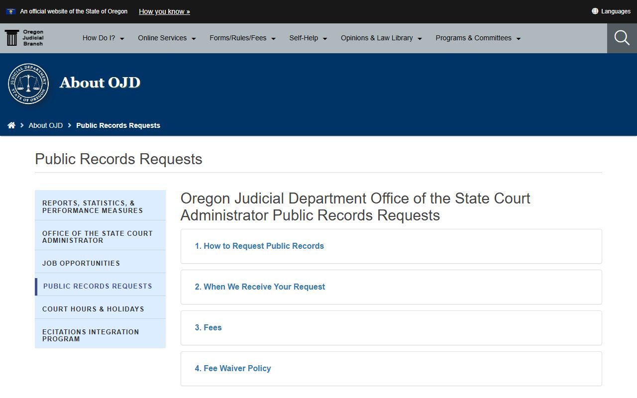 Baker County court records OJD records request guidance
