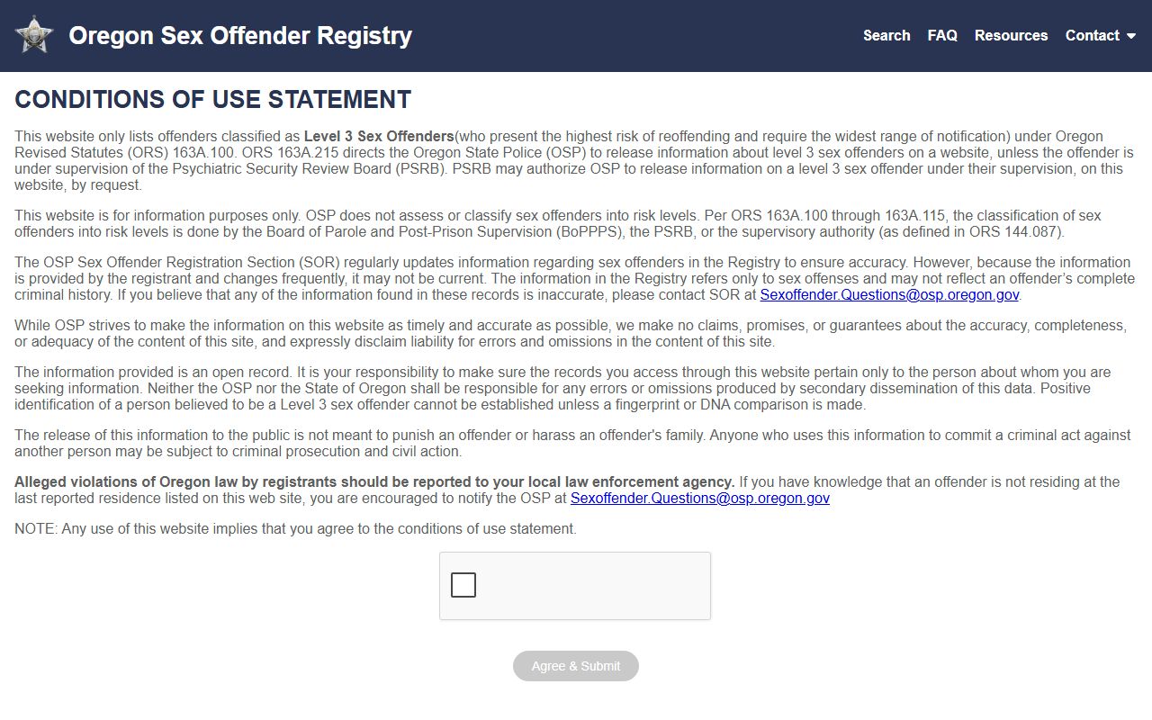Baker County criminal court records Oregon sex offender registry