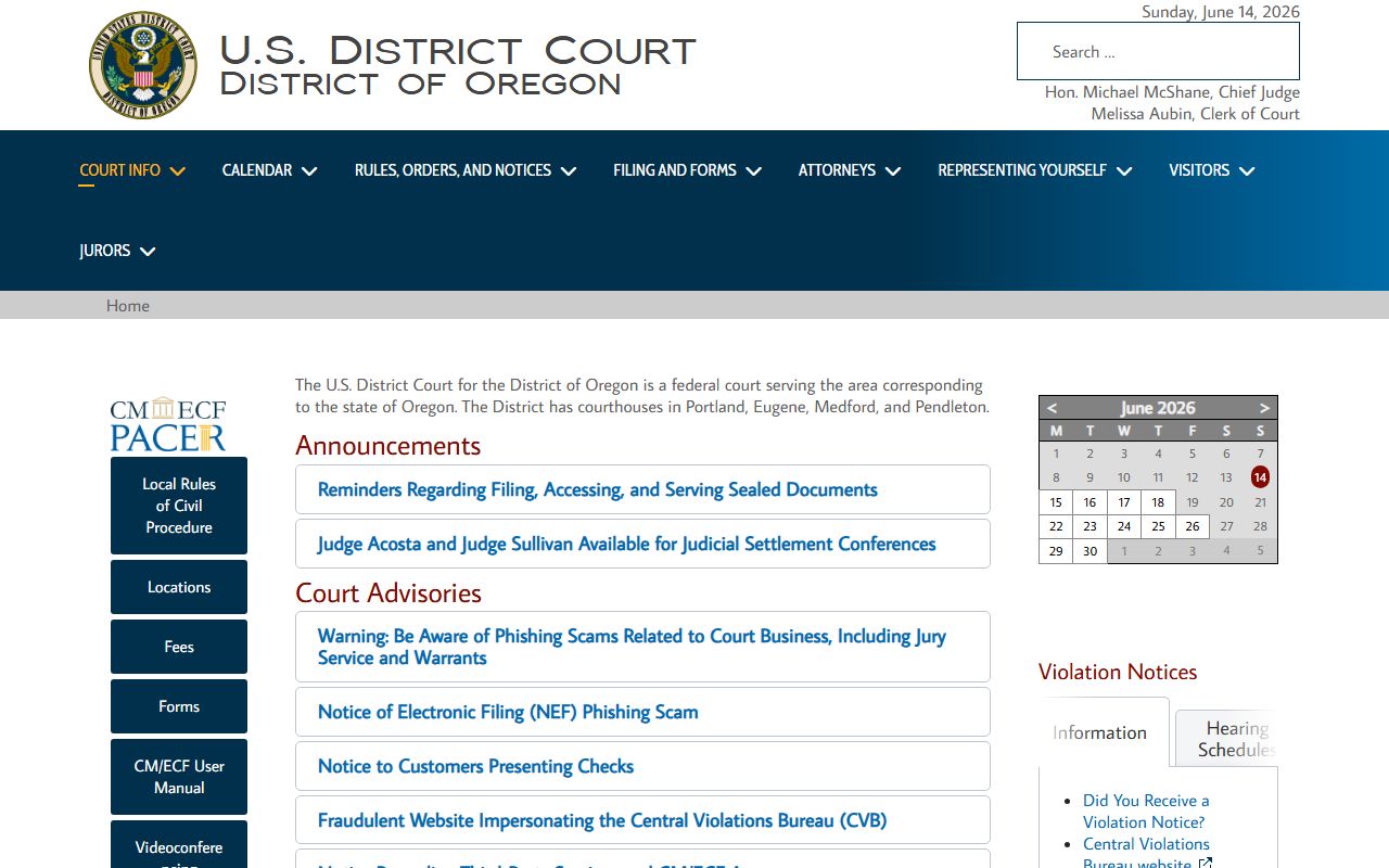 Baker County Circuit Court separate from District of Oregon federal court