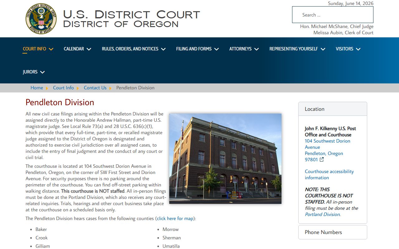 Baker County Circuit Court separate from Pendleton federal courthouse