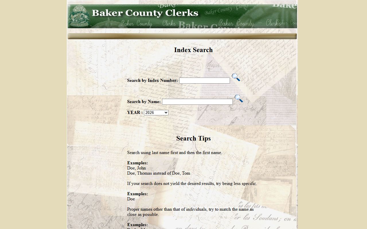 Baker County probate records county clerk index search