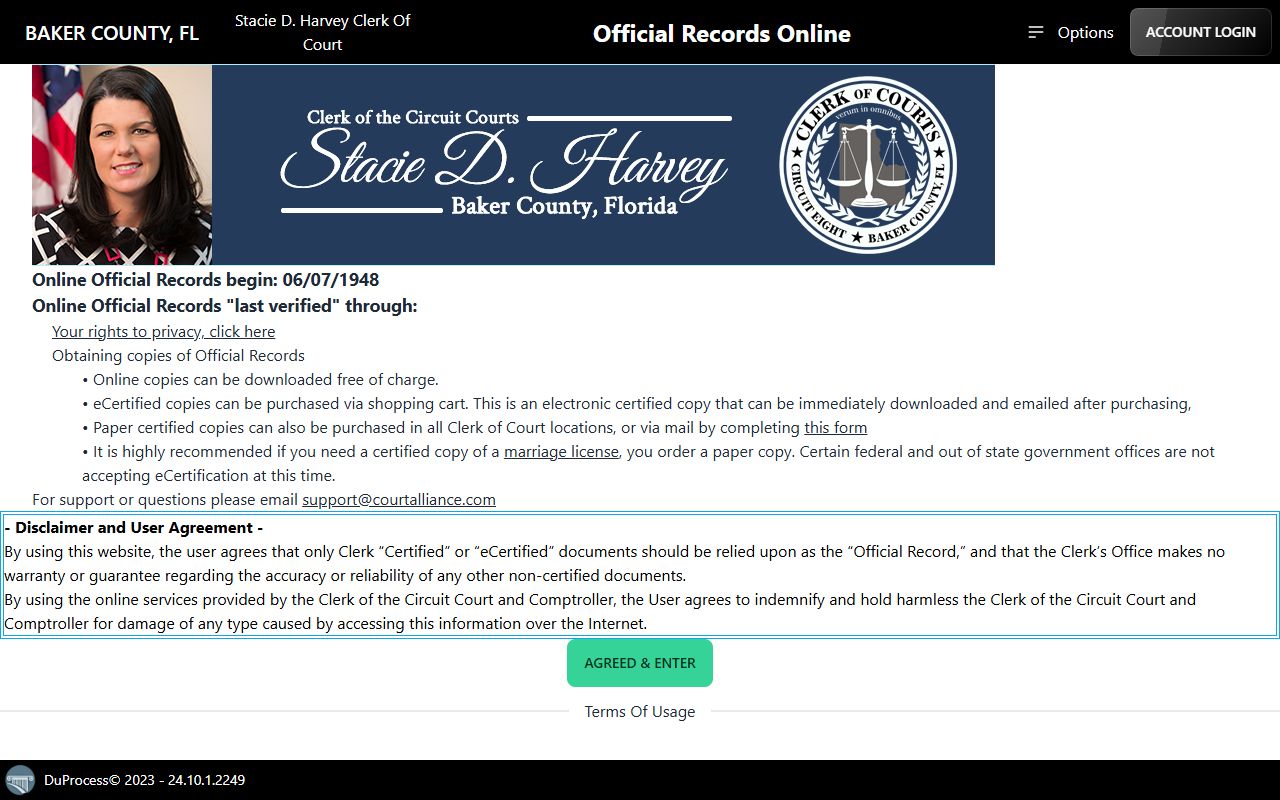 Baker County probate records DuProcess official records portal