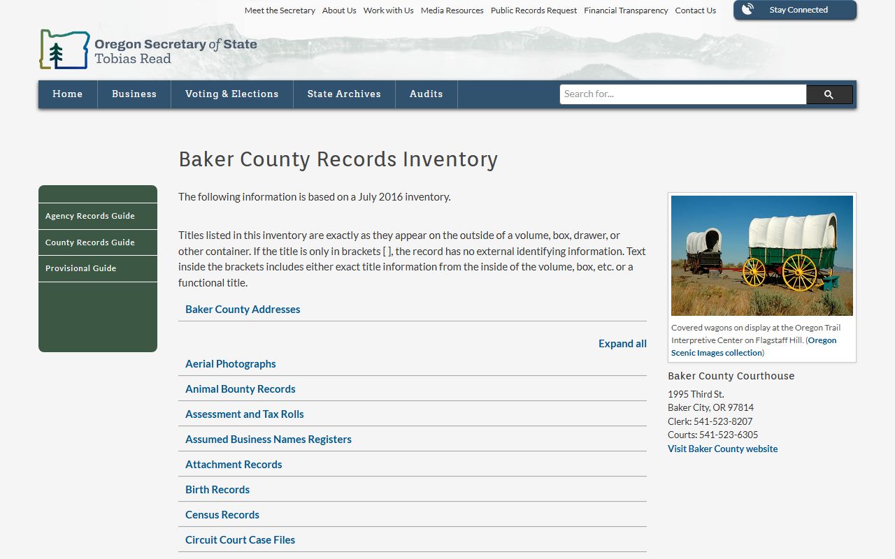 Baker County probate records Oregon Archives county inventory